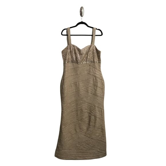 Cachet Metallic Gold Bodycon Maxi Dress Size 16 Prom Old Hollywood Glam Sequins - Picture 1 of 7